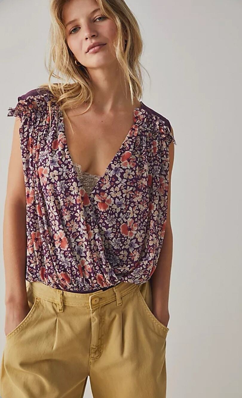 Free People Intimately Women’s XS Romance Me Floral Tank V Neck Bodysuit Boho